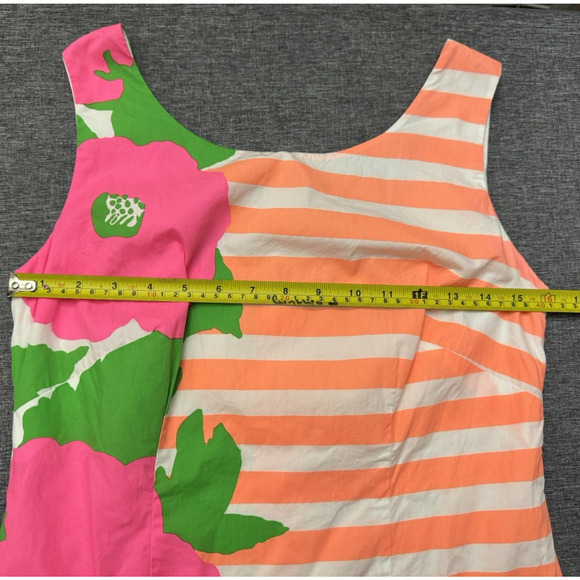 Lilly Pulitzer Delia Sunrise Stripe Floral Shift Dress Orange Pink Green Size 4 - Picture 6 of 12